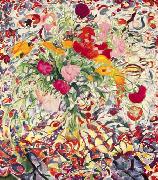 Leon Bakst Bloemen voor gebloemde lap oil on canvas